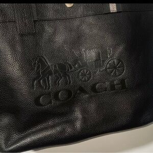 COACH Jes Horse & Carriage Leather & Canvas Silver Tone Black Tote Bag - 1896